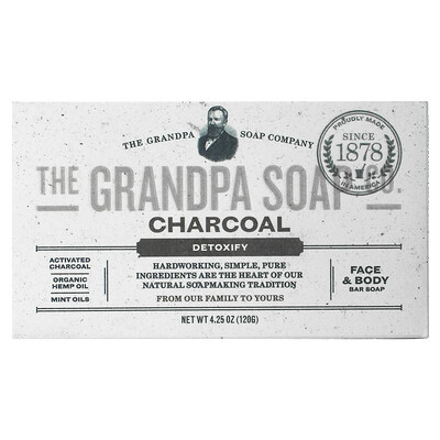 Купить The Grandpa Soap Co. Кусковое мыло для лица и для тела, антитоксичное, с древесным углем, 4, 25 унции (120г)
