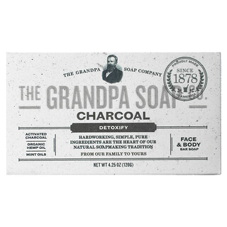The Grandpa Soap Co., Jabón en barra para la cara y el cuerpo, desintoxicador, carbón de leña, 4.25 onzas (120 g)