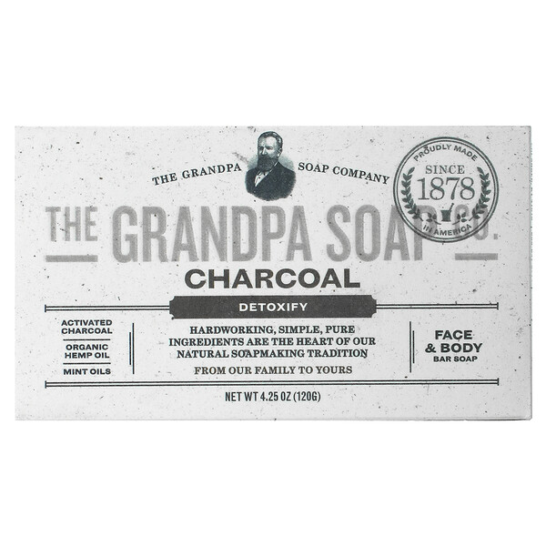The Grandpa Soap Co.‏, قطعة صابون للجسم والوجه، منقية من السموم، فحم، 4.25 أونصة (120 غ)
