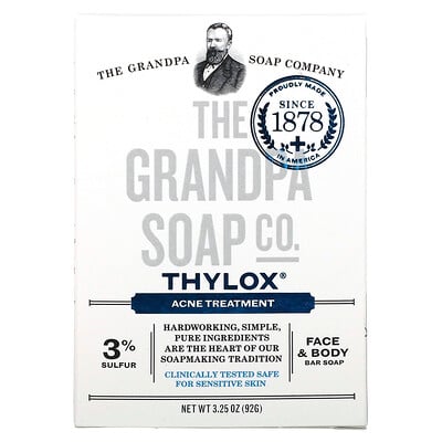 The Grandpa Soap Co. Брусковое мыло для лица и тела, Thylox, борьба с акне, 92 г