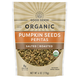 Good Sense, Pepitas de semillas de calabaza orgánicas, Saladas, Tostadas, 170 g (6 oz)