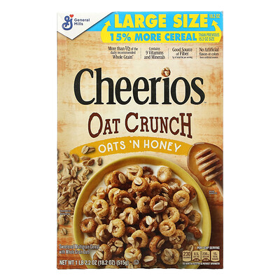 General Mills Cheerios Oat Crunch, овсяный мёд, 515 г (18,2 унции)