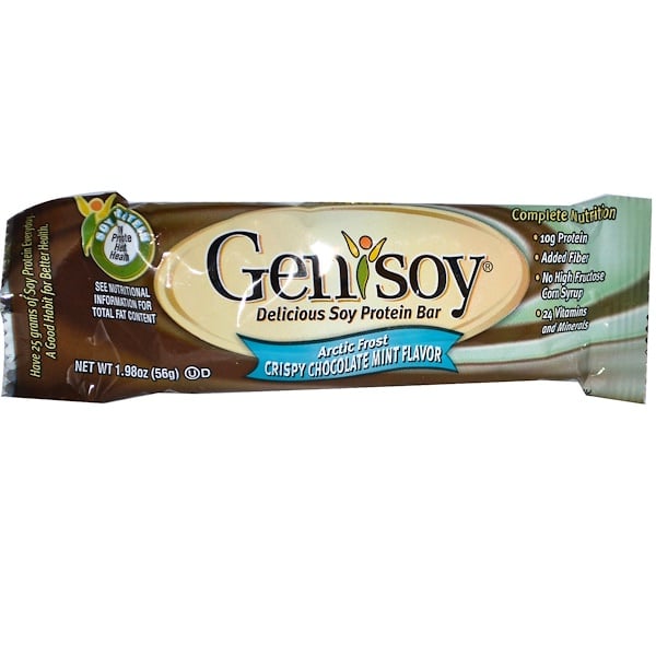 GeniSoy Products, Soy Protein Bar, Arctic Frost Crispy Chocolate Mint Flavor, 1.98 oz (56 g) (Discontinued Item) 