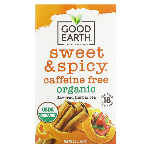 Good Earth Teas Organic Herbal Tea, Sweet & Spicy, Caffeine Free, 18 Tea Bags, 1.3 oz (36.9 g)