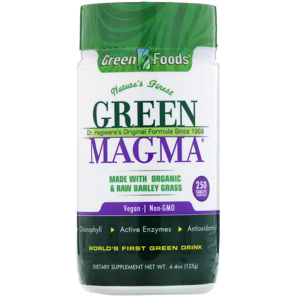 Green Foods‏, עשב שעורה Green Magma, 500 מ"ג, 250 טבליות