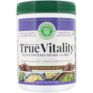 Грин Фудс Корпорэйшн, True Vitality, Plant Protein Shake with DHA, Chocolate, 1.57 lbs (714 g) отзывы покупателей