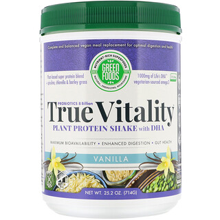 Green Foods, True Vitality, DHA 함유 식물성 단백질 셰이크, 바닐라, 714g(25.2oz)