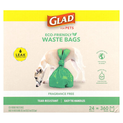 

Glad for Pets Eco-Friendly Waste Bags For Pets Fragrance Free 360 Bags