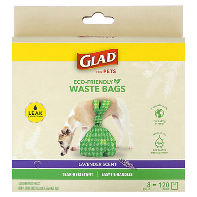 

Glad for Pets Экологичные пакеты для отходов, для домашних животных, лаванда, 120 пакетов