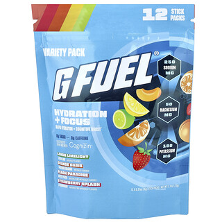 GFUEL‏, הידרציה + מיקוד, משקה אלקטרוליטים עם ®Cognizin, מארז מגוונים, 12 אריזות Sticks, 6 גרם (0.21 אונקיות) כל אחת