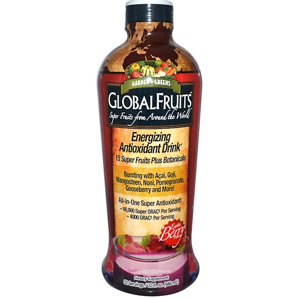 Garden Greens, GlobalFruits, Energizing Antioxidant Drink, Exotic Berry Flavor, 32 fl oz (946 ml) (Discontinued Item) 