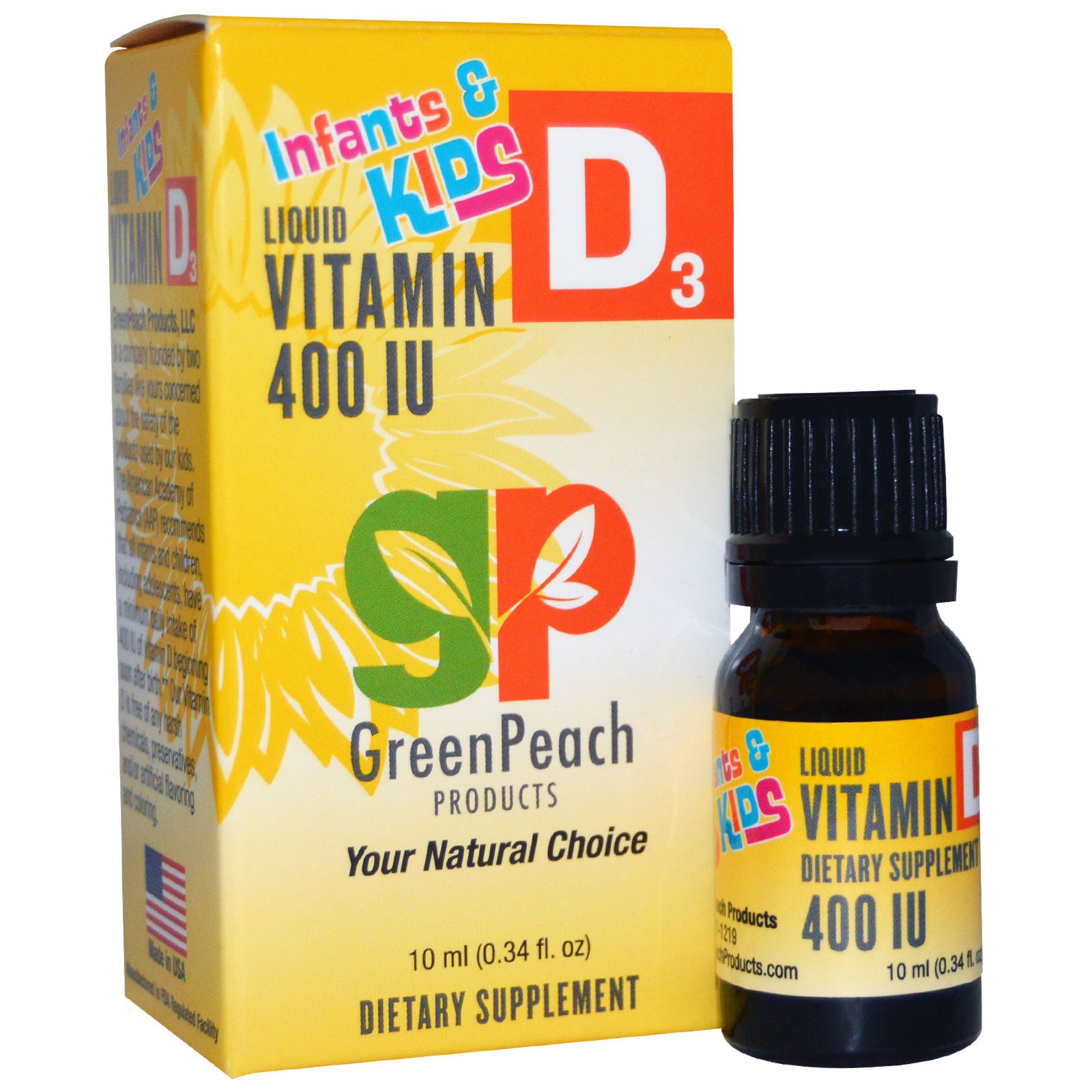 GreenPeach, Жидкий витамин D3 для малышей и детей, 400 МЕ, 0.34 ж. унций (10 мл)