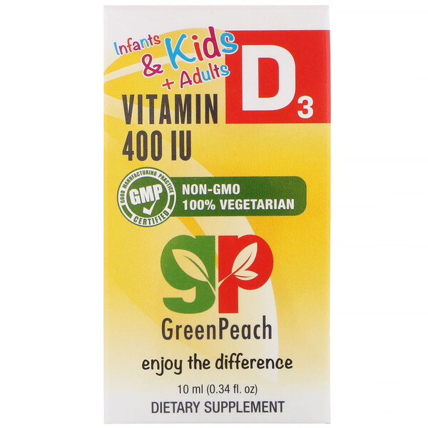 GreenPeach, Infants & Kids + Adults, Vitamin D3, 400 IU, 0.34 fl oz (10