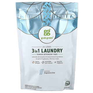 Grab Green, Pod Deterjen Bubuk Binatu 3-in-1, Bebas Pewangi, 24 Muatan, 384 g (13,5 ons)