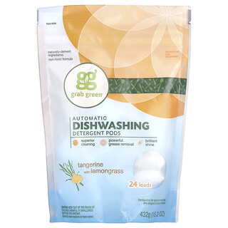 Grab Green, Automatikus mosogatószer-párnák, mandarin citromfűvel, 24 töltet, 432 g