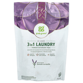 Grab Green, Paste detergente 3 în 1 pentru rufe pudră, lavandă cu vanilie, 24 încărcări, 13,5 oz (384 g)