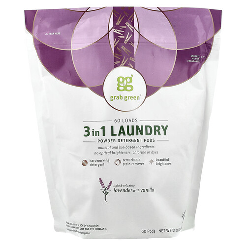 Grab Green, 3-in-1 Pods, Waschmittel, Lavendel, für 60 Waschladungen, 1080 g