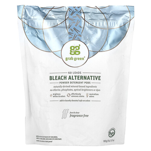 Grab Green, Alternatíva bielidla, kapsuly s práškovým pracím prostriedkom, bez vône, 60 dávok, 900 g