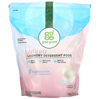 Grab Green Delicate Laundry Detergent Pods Fragrance Free 60 Loads 1 lb 4 oz (600 g)