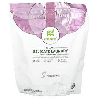 Grab Green, Cápsulas de detergente en polvo para ropa delicada, Sin fragancia, 60 cargas, 600 g (1 lb 4 oz)