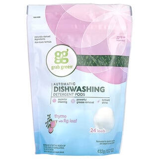 Grab Green, 자동 식기세척기 세제 포드, 무화과 잎 함유 타임, 24회분, 432g(15.2oz)
