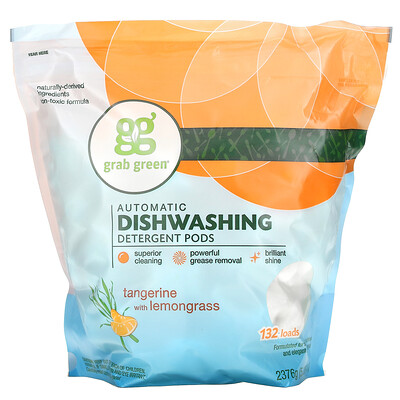 Grab Green, Automatic Dishwashing Detergent Pods, Tangerine with Lemongrass, 5 lbs 4 oz (2376 g)