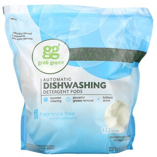 Grab Green, 自動食器洗い機洗剤ポッド, 無香料, 132回分, 5ポンド4オンス（2,376 g）