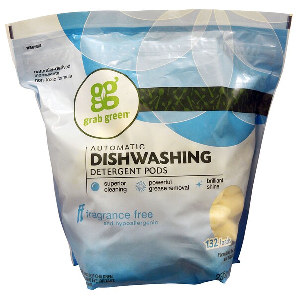 GrabGreen, Automatic Dishwashing Detergent Pods, Fragrance Free, 132