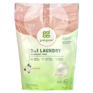 Grab Green, Paste de detergent de rufe 3 în 1, Gardenia, 24 încărcări, 13,5 oz (384 g)