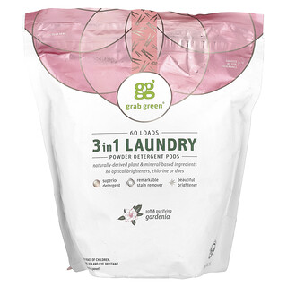 Grab Green, Paste de detergent pentru rufe pudră 3 în 1, Gardenia, 60 de încărcări, 2 lbs 2 oz (960 g)