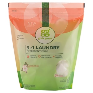 GrabGreen, 3-in-1 Laundry Detergent Pods, Gardenia, 60 Loads,2lbs, 6oz (1,080 g)