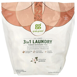Grab Green, Detergenți în pudră pentru rufe 3 în 1, gardenie, 132 de încărcări, 2,1 kg