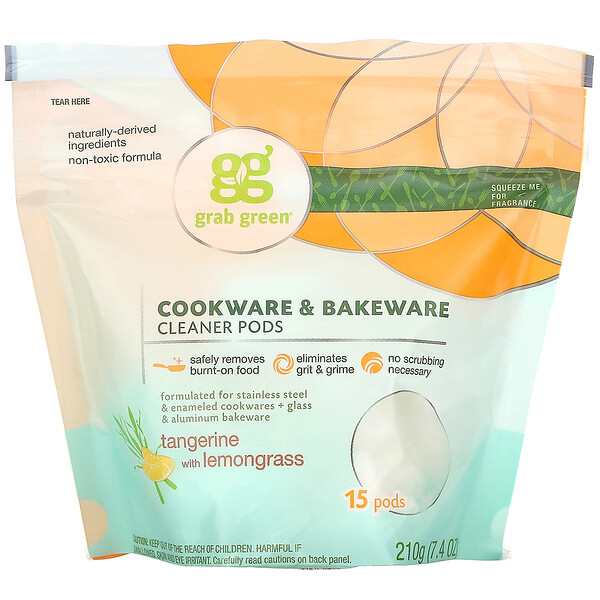 Cookware & Bakeware Cleaner Pods, Tangerine with Lemongrass, 15 Pods, 7.4 oz (210 g)
