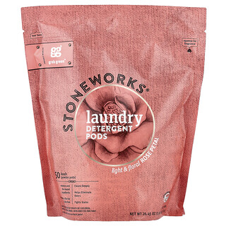 Grab Green, Stoneworks®, capsule de detergent pentru rufe, petale de trandafir, 50 de încărcări, 1,65 lbs (750 g)