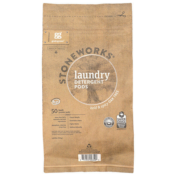 Grab Green Stoneworks®, Laundry Detergent Pods, Oak Tree, 50 Loads, 1.65 lbs (750 g)
