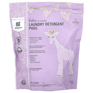 Grab Green, Baby, Laundry Detergent Pods, Dreamy Rosewood with Essential Oils, 5+ Months, 50 Loads, 1.76 lbs (800 g)