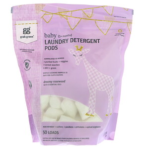 Отзывы о ГрэбГрин, Laundry Detergent Pods, Baby, 5+ Months, Dreamy Rosewood with Essential Oils, 50 Loads, 1.76 lbs (800 g)