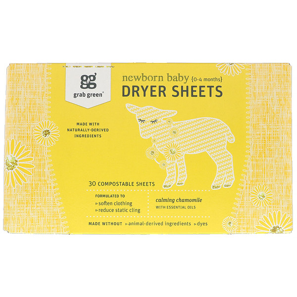 Grab Green, Dryer Sheets, Newborn Baby, Calming Chamomile with