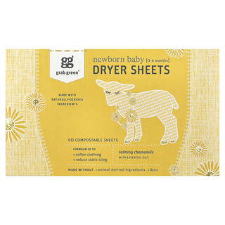 Grab Green, Lingettes pour sécher les bébés, Nouveau-nés, 0-4 mois, 40 lingettes compostables