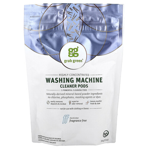 Grab Green Washing Machine Cleaner Pods, Fragrance Free, 12.5 oz (354 g)