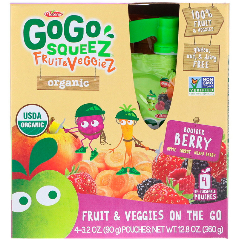 Gogo Squeez Organic Fruit And Veggiez Boulder Berry 4 Pouches 32 Oz 90 G Each Iherb