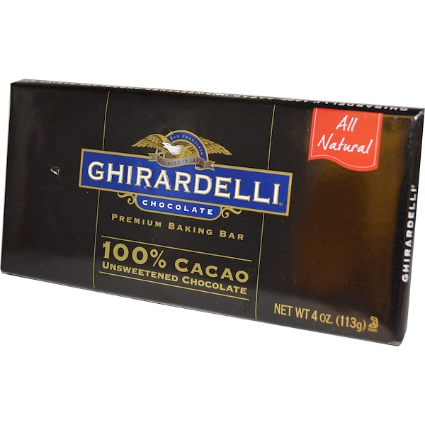 Ghirardelli, Премиум батончик для выпечки, 100% какао, неподслащенный шоколад, 4 унции (113 г.) (Discontinued Item) 