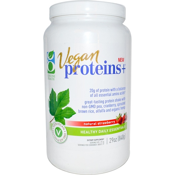 Genuine Health Corporation, Vegan Proteins+, Natural Strawberry, 29 oz (840 g) (Discontinued Item) 