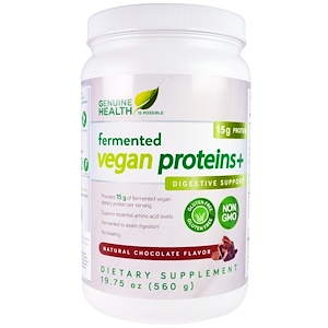 Купить Genuine Health Corporation, Fermented Vegan Proteins+, Digestive Support, Natural Chocolate Flavor, 19.75 oz (560 g)  на IHerb