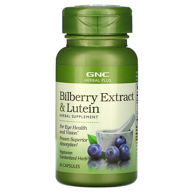 GNC Herbal Plus Bilberry Extract & Lutein, 60 Capsules