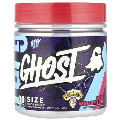 Product Image for Ghost, Size, Muscle Builder, Warheads Sour Watermelon, 14.3 oz (405 g)