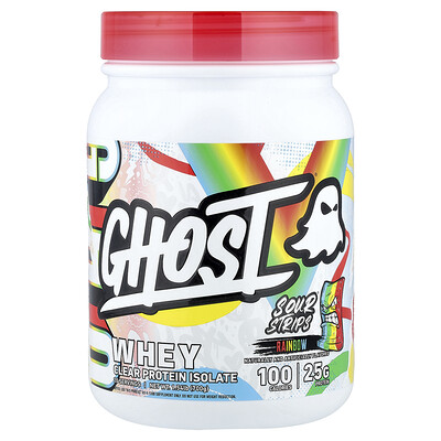 Ghost, Suero de leche, Aislado de proteína de suero de leche transparente, Sour Strips® Rainbow, 700 g (1,54 lb)