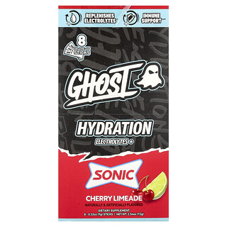 غوست‏, Hydration Electrolytes+‎، سونيك® كرز ليميد، 8 عصي أثناء التنقل، 0.32 أونصة (9 جم) لكل منها