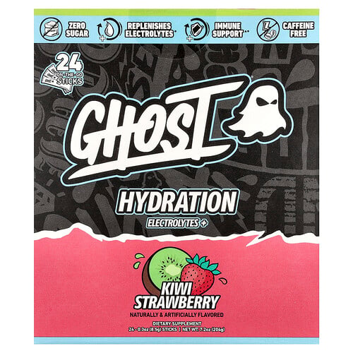 Ghost, Hydration Electrolytes+, Kiwi Strawberry, 24 On-The-Go Sticks, 0.3 oz (8.5 g ) Each