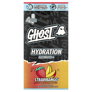 Ghost, Hydration Electrolytes+, Strawbango™, 8 On-The-Go Sticks, 0.28 oz (8 g) Each